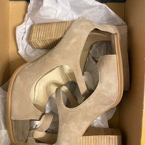 Taupe Colored Block Sandal Heels